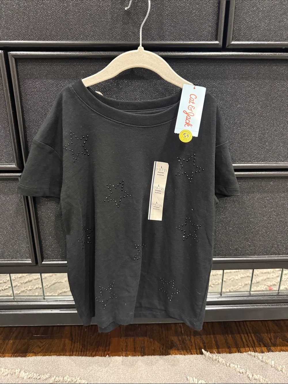 Cat & Jack Black Short Sleeve Tee with Studded Stars